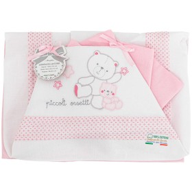 Lenzuola Lettino Neonato 60x120 cm Cotone Set 3 Pezzi Rosa Piccoli Orsetti B0203-103 Batuffolini