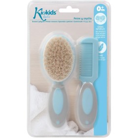 Spazzola e Pettine Neonato Azzurro Setole Naturali 0 Mesi+ Kiokids