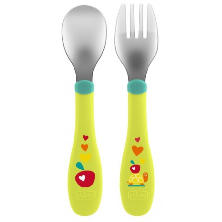 Posate Inox Bambini Chicco Verde 18 mesi+ 
