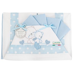 Lenzuola Lettino Neonato 60x120 cm Cotone Set 3 Pezzi Azzurro Orsetti B0203-113 Batuffolini