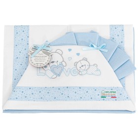 Lenzuola Lettino Neonato 60x120 cm Cotone Set 3 Pezzi Azzurro Orsetti Love B0203-116 Batuffolini