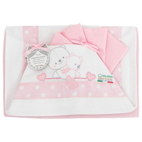 Lenzuola Lettino Neonato 60x120 cm Cotone Set 3 Pezzi Rosa Orsetti B0203-113 Batuffolini