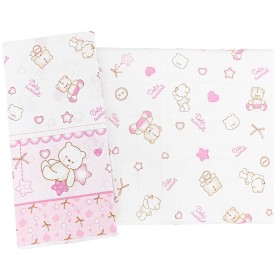 Lenzuola Lettino Neonato 60x120 cm Cotone Set 3 Pezzi Rosa Orsetto 393 Dolci Cuccioli Piccole Emozioni