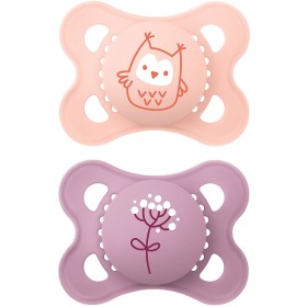 Ciuccio Mam 0-6 mesi Silicone Original Gufo Fiore Confezione da 2 Ciucci Rosa Lilla