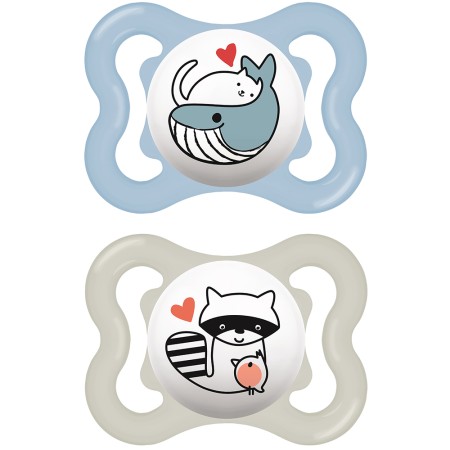 Ciuccio Mam Supreme 0+ Mesi Silicone Bimbo Confezione da 2 Ciucci Balena-Gatto