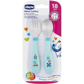 Posate Inox Bambini Chicco Azzurro 18 mesi+ 