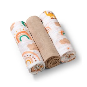 Mussole Neonato Cotone 70x70 cm Beige Set 3 Pezzi Babyono 0 Mesi+