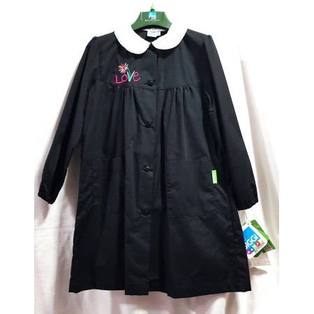 Grembiule Scuola Siggi Nero 7 Anni Bambina con Bottoni e Colletto tg.70 122 cm Love 47GR3758