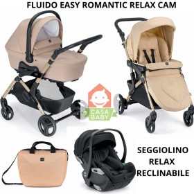 Cam Fluido Easy Romantic Trio Cuore Beige con Ovetto Reclinabile Relax I-Size Telaio Gold 2025
