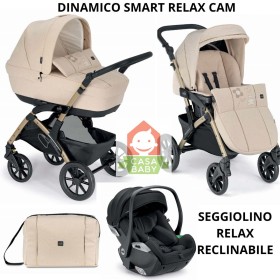 Trio Cam Dinamico Smart Romantic Beige Ricami Natura con Ovetto Reclinabile Relax I-Size Telaio Gold 2025