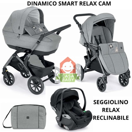 Trio Cam Dinamico Smart Romantic Grigio Ricami Natura con Ovetto Reclinabile Relax I-Size Telaio Metal 2025