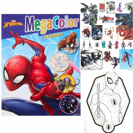 Libro da Colorare Spiderman con Stickers Mega Album con Disegni Grandi