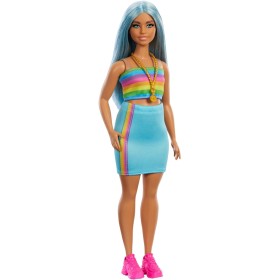 Barbie Fashionistas n.218 Capelli Blu Top Arcobaleno HRH16 Mattel 3 Anni+