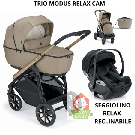 Trio Cam Modus Beige con Ovetto Reclinabile Relax I-Size Telaio Gold 2025