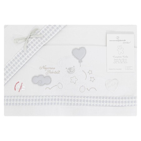 Lenzuola Carrozzina Neonato 75x40 cm Cotone Set 3 Pezzi Grigio Orsetto Amore NG91-35 Nazareno Gabrielli