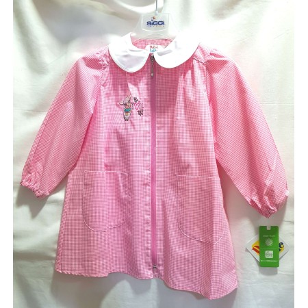Grembiule Asilo Cerniera Siggi 3 Anni Zip 98 cm tg.50 Pecora Bambina Rosa Quadretti