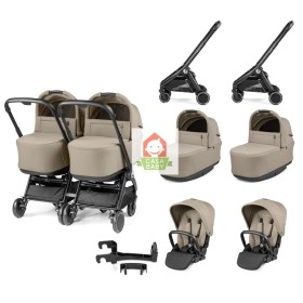 Duo Gemellare Peg Perego City Loop Vanilla Blend 2025 con 2 Navicelle e 2 Passeggini