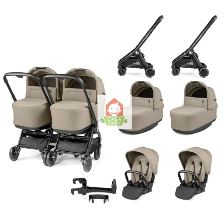Duo Gemellare Peg Perego City Loop Vanilla Blend 2026 con 2 Navicelle e 2 Passeggini