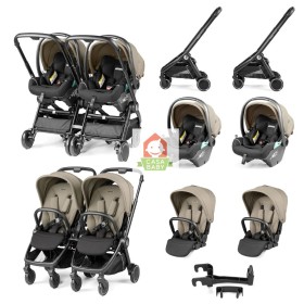 Duo Gemellare Peg Perego City Loop Vanilla Blend SLK 2025 con 2 Ovetti e 2 Passeggini