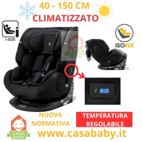 Seggiolino Auto Isofix Girevole 40-150 cm Reclinabile I-Size con Regolazione Temperatura Interna Nero Made in Germany