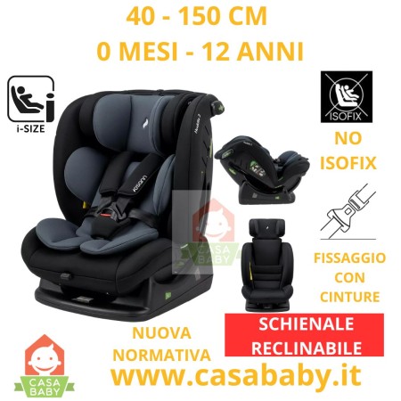 Seggiolino Auto No Isofix Reclinabile 40-150 cm I-Size Fissaggio con Cinture Huddle Nero Made in Germany