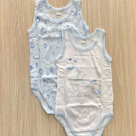 Body Senza Maniche Ellepi 0 Mesi 50 cm Azzurro Cotone Set 2 Body Bambino