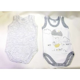 Body Senza Maniche Ellepi 0 Mesi 50 cm Grigio Cotone Set 2 Body Bambino