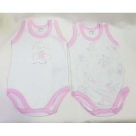 Body Senza Maniche Ellepi 0 Mesi 50 cm Rosa Cotone Set 2 Body Bambina
