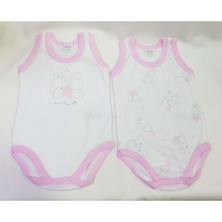Body Senza Maniche Ellepi 0 Mesi 50 cm Rosa Cotone Set 2 Body Bambina