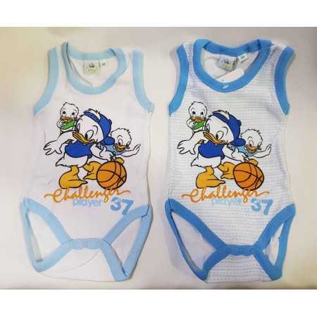 Body Senza Maniche Disney 1 Mese 56 cm Paperino Azzurro Cotone Set 2 Body Bambino