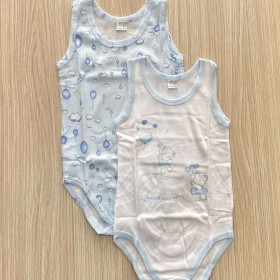 Body Senza Maniche Ellepi 24 Mesi 92 cm Azzurro Cotone Set 2 Body Bambino