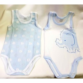 Body Senza Maniche Ellepi 24 Mesi 92 cm Azzurro Cotone Set 2 Body Bambino