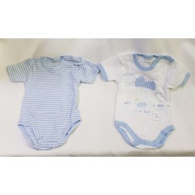 Body Maniche Corte Ellepi 1 Mese 56 cm Cotone Azzurro Set 2 Body Bambino