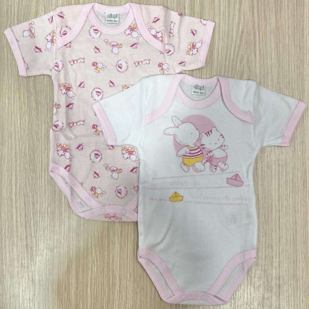 Body Maniche Corte Ellepi 3 Mese 62 cm Cotone Rosa Set 2 Body Bambino 