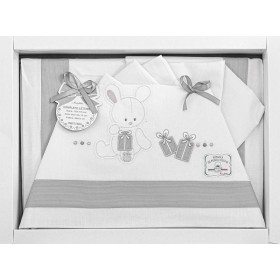 Lenzuola Lettino Neonato 60x120 cm Cotone Set 3 Pezzi Grigio Coniglio Regali B0203-780 Batuffolini