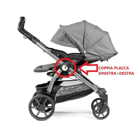 Placca Laterale Logo Peg Perego Passeggino Book Argento Coppia Destra e Sinistra Ricambio Originale