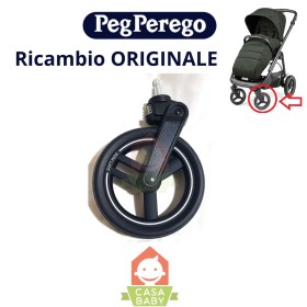 Ruota Anteriore Passeggino Veloce TC Peg Perego Ricambio Originale Nero con Ammortizzatore Argento