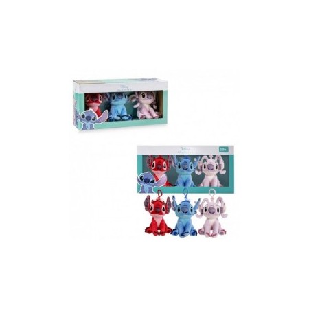 Peluche Stitch Set 3 Peluche Piccoli 12 cm Da Attaccare alla Borsa Stitch, Leroy e Angel Disney