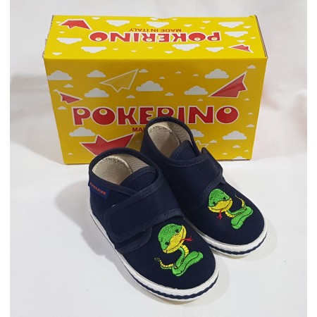 Pantofole Bambino 29 Blu Chiuse con Velcro in Tela Made in Italy 350 Pokerino