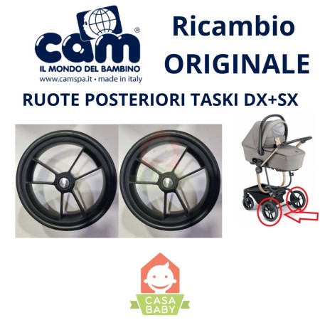 Ruote Posteriori Cam Taski 2 Ruote Complete Nero Ricambio Originale Destra+Sinistra