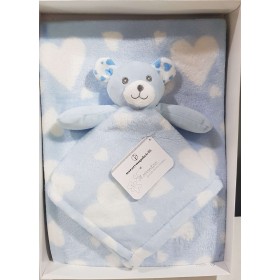 Coperta Pile per Carrozzina e Culla con Giochino Doudou Azzurro Orsetto Nazareno Gabrielli Idea Regalo