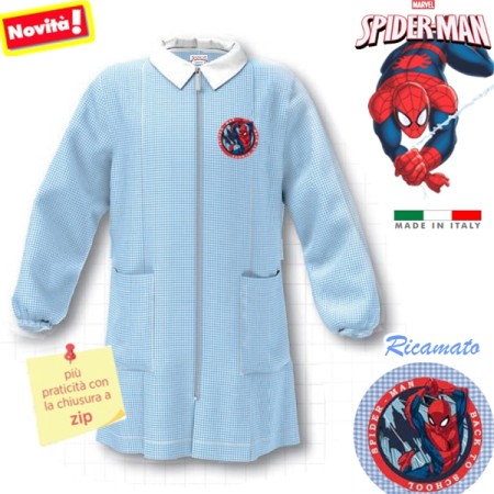 Grembiule Asilo Spiderman 4 anni Zip 104 cm tg.55 Azzurro Quadretti G403ZIP con Cerniera