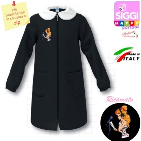 Grembiule Scuola Bambina Siggi Nero 7 Anni Zip tg.70 122 cm Musica Cerniera 