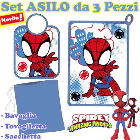 Set Asilo Spidey Marvel in Spugna con Bavagliolo, Asciugamano e Sacca
