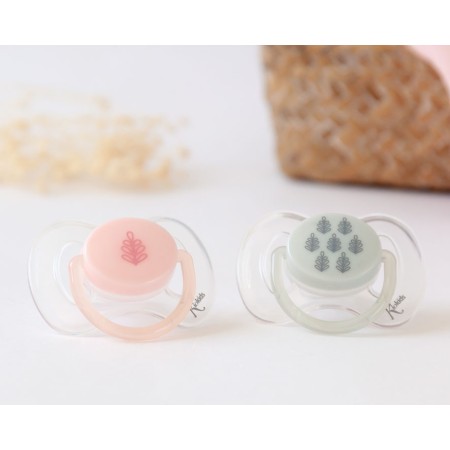 Ciuccio 6-12 mesi Set 2 Ciucci Rosa e Grigio Femmina in Silicone Kiokids