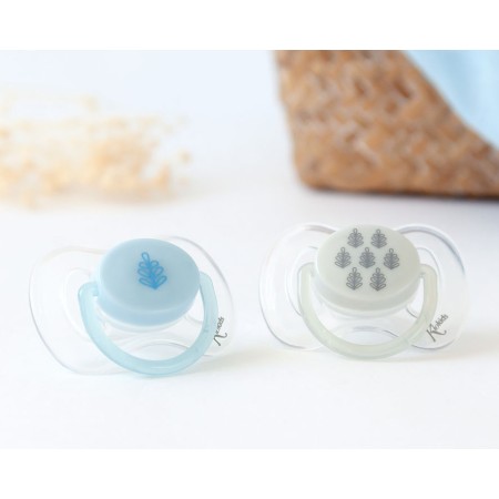 Ciuccio Neonato 0-6 mesi Set 2 Ciucci Azzurro e Grigio Maschio in Silicone Kiokids