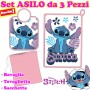 Set Asilo Stitch Disney Rosa in Spugna con Bavagliolo, Asciugamano e Sacca
