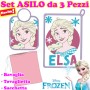 Set Asilo Frozen Disney Rosa in Spugna con Bavagliolo, Asciugamano e Sacca
