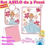 Set Asilo Principesse Disney Rosa in Spugna con Bavagliolo, Asciugamano e Sacca