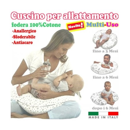 Cuscino Allattamento Piccolo Sfoderabile Cotone 100% Made in Italy Grigio Nancy